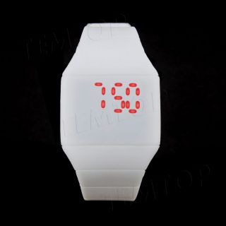 Led Watch Silikon Herren Damen Digital Armbanduhr Uhr Sport Armbanduhren Weiß Bild