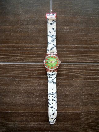 Swatch Uhr Damen GrÜn Rot Armband Leder Snake Print Bild