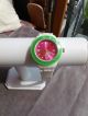 Schicke Uhr ( ) Weiß - Grün - Pink,  Ersatzbatterie Armbanduhren Bild 1