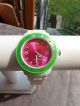 Schicke Uhr ( ) Weiß - Grün - Pink,  Ersatzbatterie Armbanduhren Bild 4