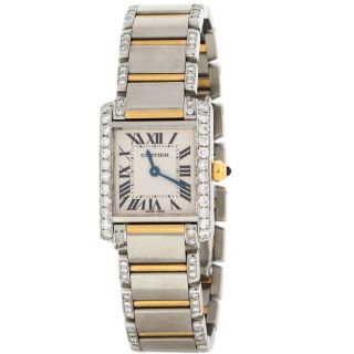 Cartier Tank 1.  50ct Diamant Einfassung Stahl 18k Gelbgold Damen Armbanduhr Bild