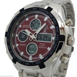 Herren Armband Uhr Silber Alarm Wasserdicht Led Digital Stoppuhr Quarz Mode Bild