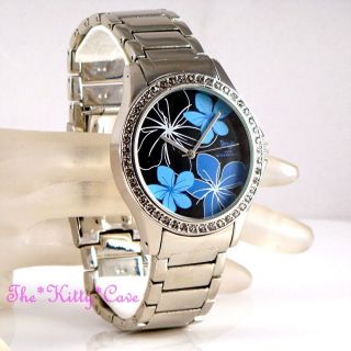 Armbanduhr Retro Silber Rhodium Blumen 5atm Wasserdicht Exotisch Hibiskus Blume Bild