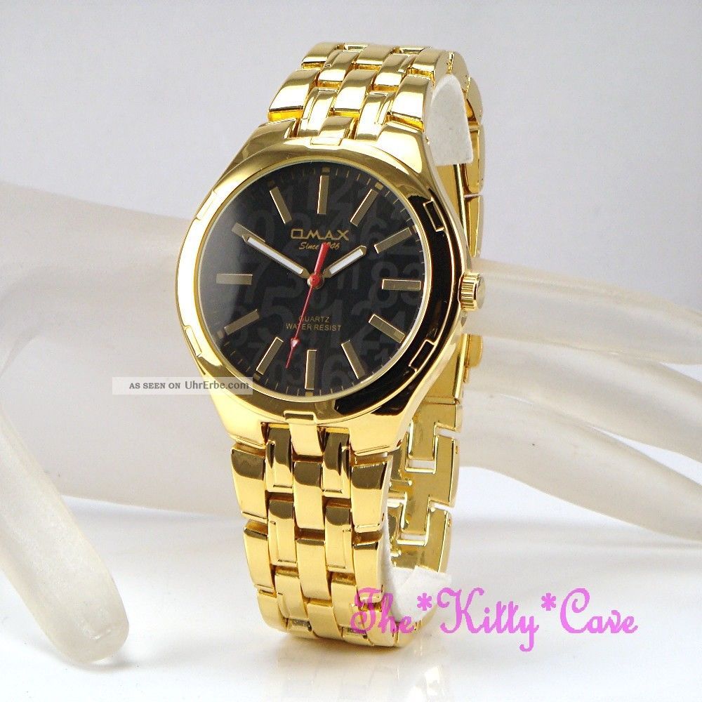 Armbanduhr Omax Seiko Movt Schwartz & Gold Farbe Wasserfest Pl Slim Steel Hbk821 Armbanduhren Bild