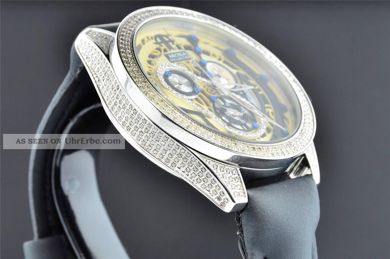 Artica Diamant Uhr Schwarz & Gelb Zifferblatt 2 Zeilen Lünette 3,  5 Ct Datum Armbanduhren Bild