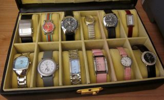 Uhrensammlung 12 Uhren U.  A.  Tissot Gucci Esprit Soliver Chiemsee Im Koffer Bild