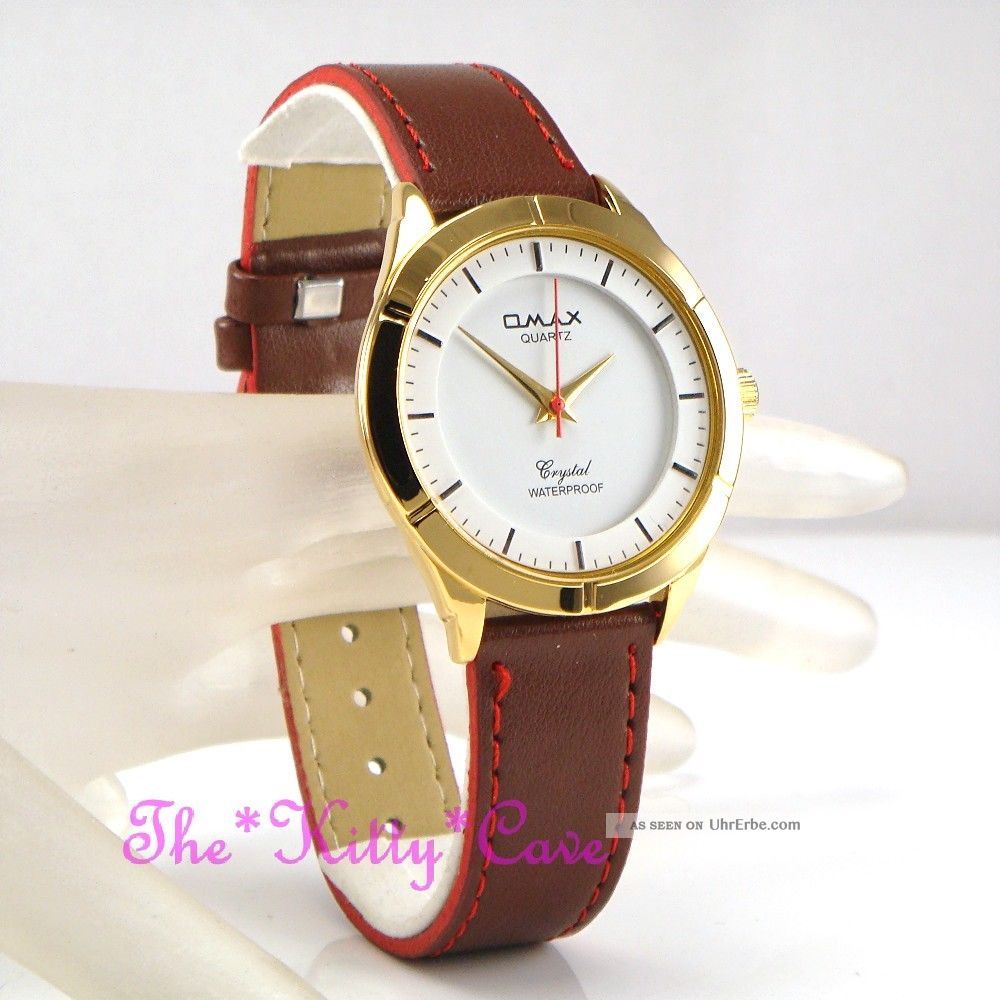 Montre OMAX Classique Unisexe - Boîtier Plaqué Or 36 Mm, Cadran Doré, Mouvement Seiko, Bracelet Cuir Marron - SC7491