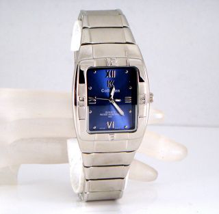 Herren Armbanduhr 2 Farbig Design Silber Rhodiniert Marine Blau Retro Bild