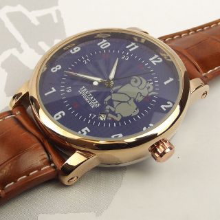 Teutates Nebelbock Automatik Uhr Herrenuhr Blau Lederband Armbanduhr Mechanisch Bild