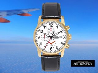 Astroavia - Pilot K9 Klassik Alarm Chronograph 7 - Zeiger Herrenuhr Edelstahl Gold Bild