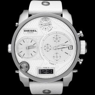 Diesel Herren Uhr Chronograph Weiß Silber Leder Armbanduhr Marken Uhr Xxl Dz7194 Bild
