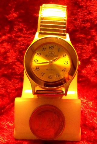 Schöne Armbanduhr Leonardo Mit Flexiband Herren Oder Damen Goldfarben Nr.  213 Bild