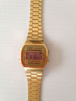 Casio Uhr Armbanduhr Gold Edelstahl Digital Retro Bild