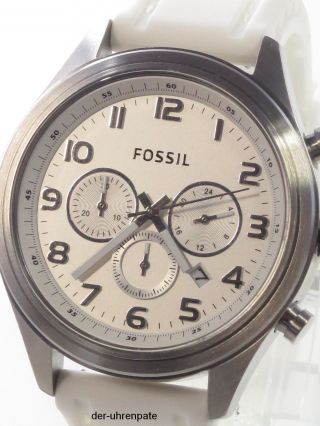 Fossil Herrenuhr / Herren Uhr Silikon Chronograph Datum Weiß Silber Bq1032 Bild
