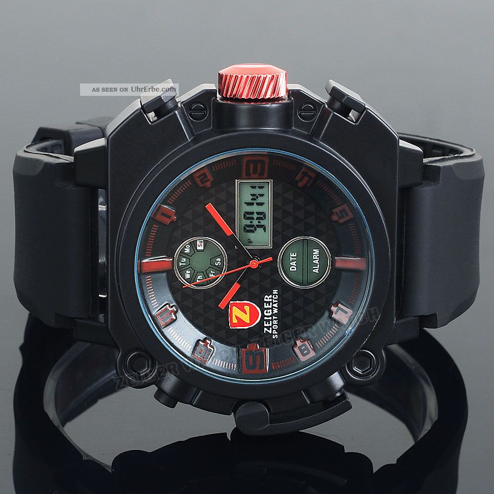 Zeiger Herren Uhr Sport Uhr Chronograph Alarm Datum Tag 2 Zeitzonen ...