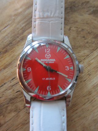 Schöne Rodania Uhr,  Handaufzug,  17 Jewels,  Uhren - Klassiker,  Orange - Rot Bild