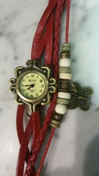 Vintage Damen Leder Armband Uhr Eule Mit Geschenk Verpackung Samt Säckchen Bild