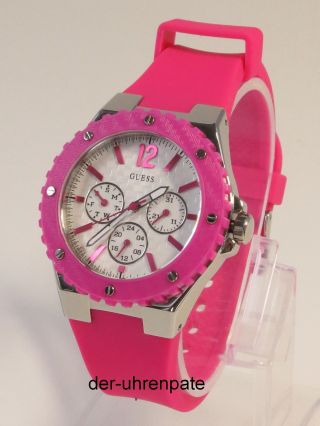 Guess Damenuhr / Damen Uhr Silikon Pink Datum Multifunktion W90084l2 Bild