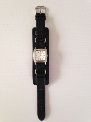 Fossil Uhr Lederuhr Armbanduhr Leder Schwarz Weißes Ziffernblatt - Kaum Getragen Bild
