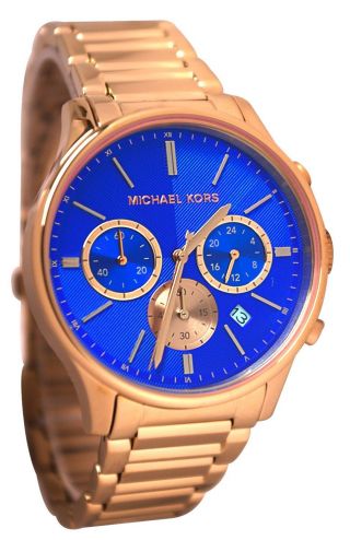 Michael Kors Damenuhr Mk5911 Chronograph Armbanduhr Blau Rosegold Bild