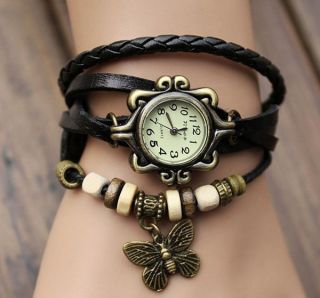 Quartz Fashion Weave Around Leather Bracelet Lady Woman Wrist Watch Armbanduhren Bild