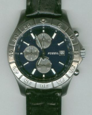 Herrenuhr Fossil Blue Chronograph Edelstahl Lederarmband Herren Uhr Top Bild