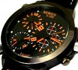 Schwarz Orange Xxxl U - Boot Retro Armbanduhr Trible Time Leder Herrenuhr Bild