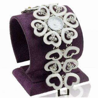 Liebe Herz Weiß Emaille Kristall Link Armreif Mode Quartz Armbanduhren Watch Bild