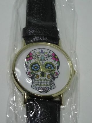 Damen Skull Retro Muster Totenkopf Uhr Armbanduhr Armband Kunst - Leder Top Look Bild