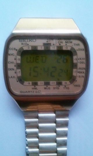 Seltene 80er Seiko World Timer Digital Typ Cal.  M158 Mit Bedienungsanleitung Bild