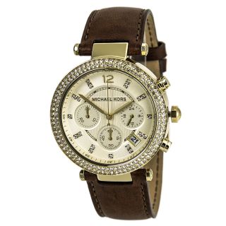 Armbanduhr Damen Michael Kors Mk2249 Mittelgroß Parker Gold Stahl Leder Band Bild