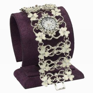 Weiß Kristall Blume Herz Liebe Armband Armreif Mode Quartz Armbanduhren Watch Bild