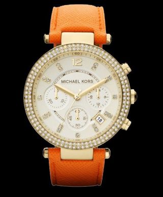 Michael Kors Uhr Mk2279 Damenuhr Orange Leder Luxusuhr Markenuhr Armbanduhr Bild