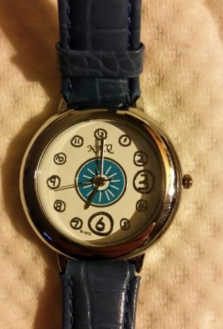 Flache Damen Uhr Armband Uhr MÄdchen Echt Leder Blau Nme Bild