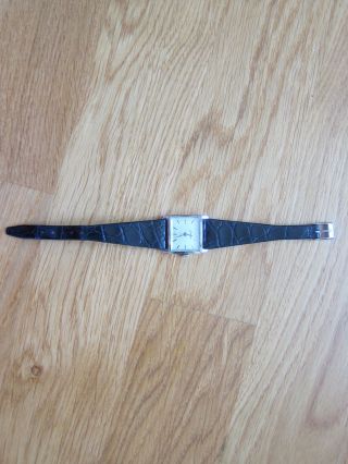 Glashütte Uhr Damenuhr Klein Silber Schwarzes Armband Leder Bild