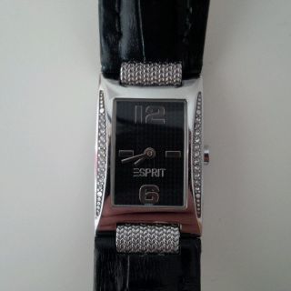 Esprit Uhr Leder Schwarz Silber Strass Weihnachtsgeschenk Bild