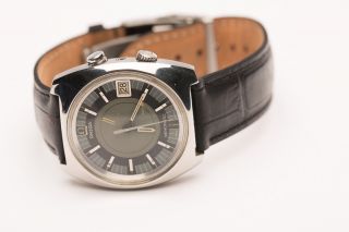 Omega Memomatic Vintage Wecker Armbanduhr Edelstahl Bild