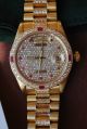 Rolex Daydate Gelbgold Pave Zifferblatt Diamant Lünette Mit Rubinen Armbanduhren Bild 5