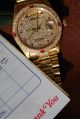 Rolex Daydate Gelbgold Pave Zifferblatt Diamant Lünette Mit Rubinen Armbanduhren Bild 7