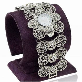 Damen Diamante Kristall Wide Circle Link Armbanduhr Mode Hollow Armreif Uhren Bild