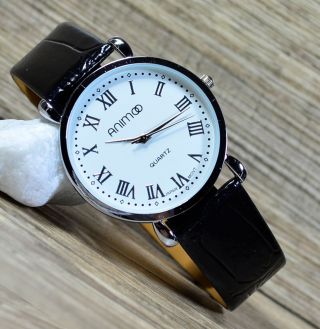 Herrenuhr Armbanduhr In Schwarz Weiss Slim Uhr Klassisch Römische Zahlen Uhr 12 Bild