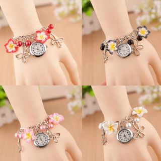 Fashion Ladies Damen Colorful Clay Flower Bracelet Quartz Watch Armbanduhr Uhr Bild
