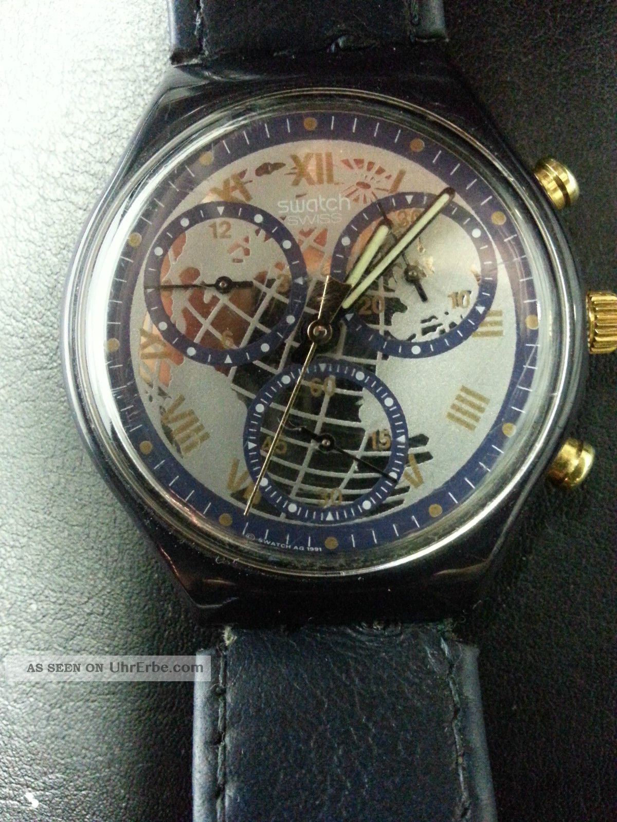 Wasserdichte Swatch Chronograph,  Blau,  Lederarmband,  F.  Sammler,  Bastler,  Gebr. Armbanduhren Bild