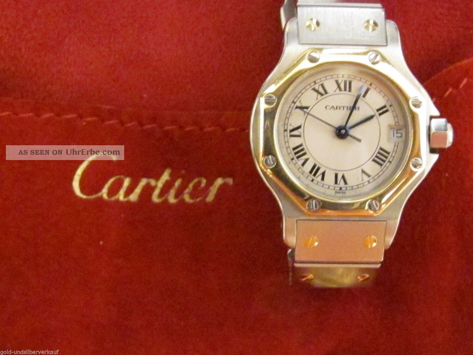 Cartier De Santos Ronde Damen Uhr 750 Gold Stahl Quarz Komplett ...