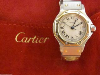 Cartier De Santos Ronde Damen Uhr 750 Gold Stahl Quarz Komplett Revision Watch Bild