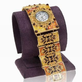 Emaille Kristall Blume Hollow Armband Quartz Armreif Mode Armbanduhren Watch Bild