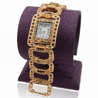 Gold Plated Rectangle Link Topaz Strass Armband Mode Link Armreif Armbanduhr Bild