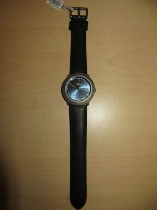 S.  Oliver Armbanduhr Uhr Schwarz Blau Lederarmband Wasserdicht Bild