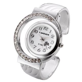Damenuhr Spangenuhr Strass Armreif Uhr Quarzuhr Armkette Armbanduhr Silber Mode Bild
