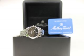 Schweizer Uhr,  Damenuhr Mathey - Tissot Elisa,  Silber/schwarz,  Saphirglas,  Zirkoni Bild